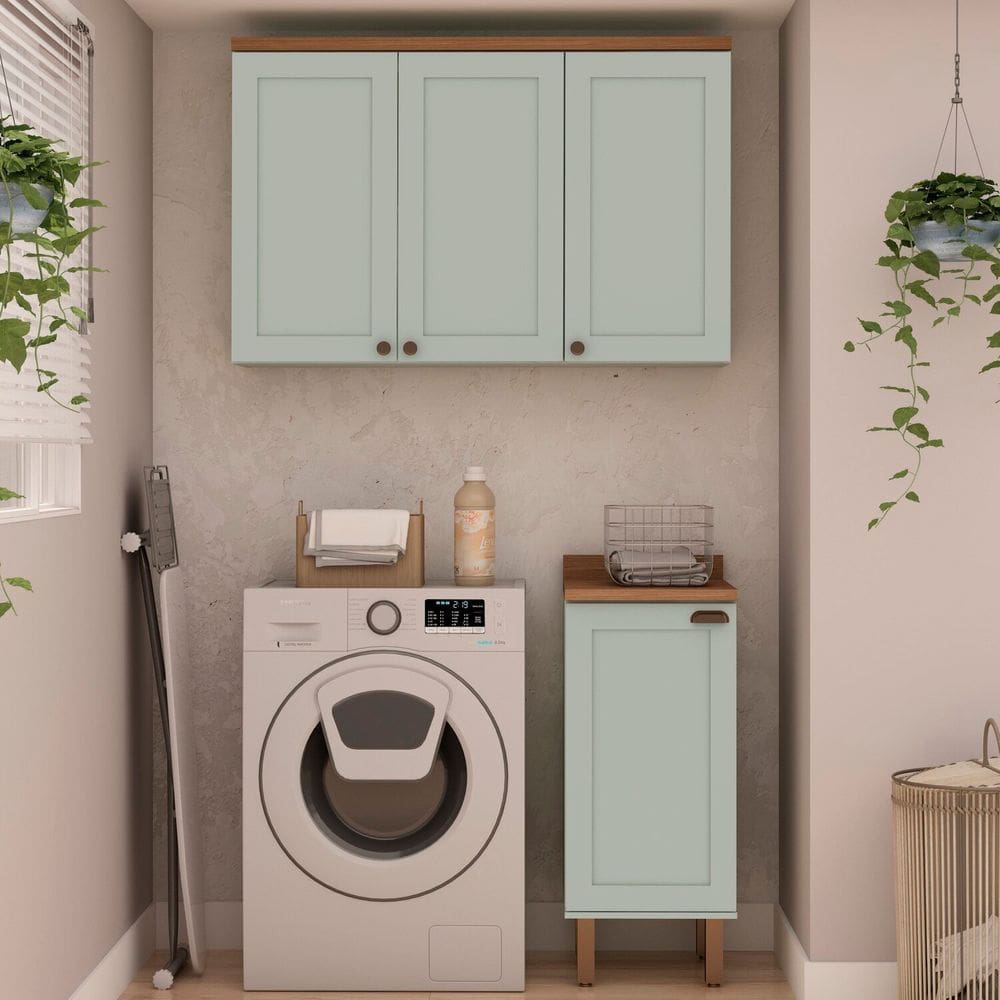 Kit Área de Serviço com 2 Módulos com Portas Provençais para Lavanderia 100% Mdf Ébano/Mint