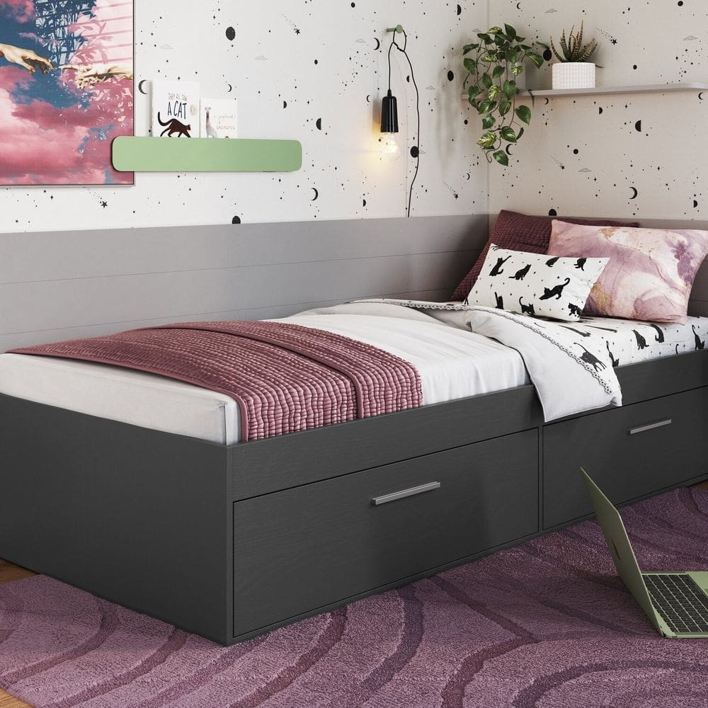 Cama Solteiro com 2 Portas 80 Tókio Grafite