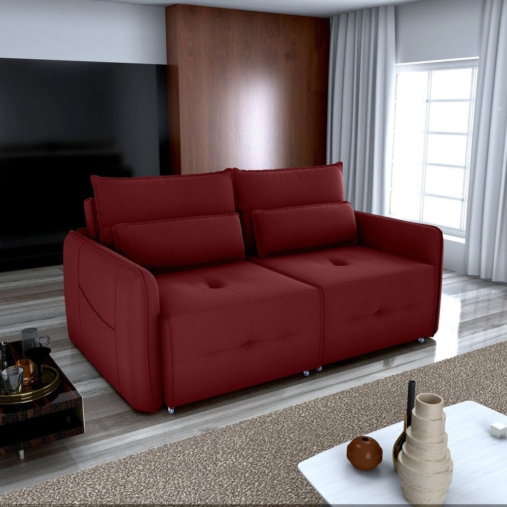 Sofá Cama 3 Lugares Celine para Sala de Estar Vermelho