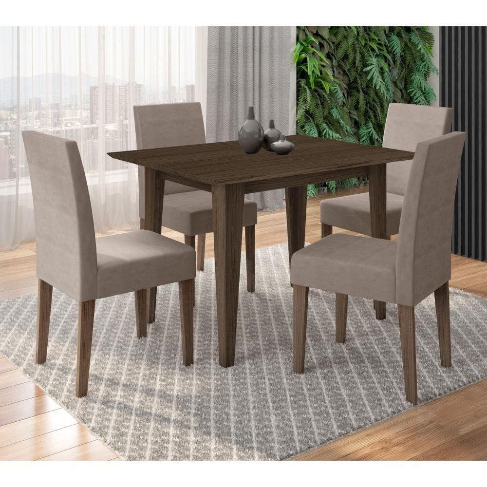 Conjunto Sala De Jantar Retangular Mesa Kate 120cm E 04 Cadeiras Josi Poliman Móveis Amêndoa