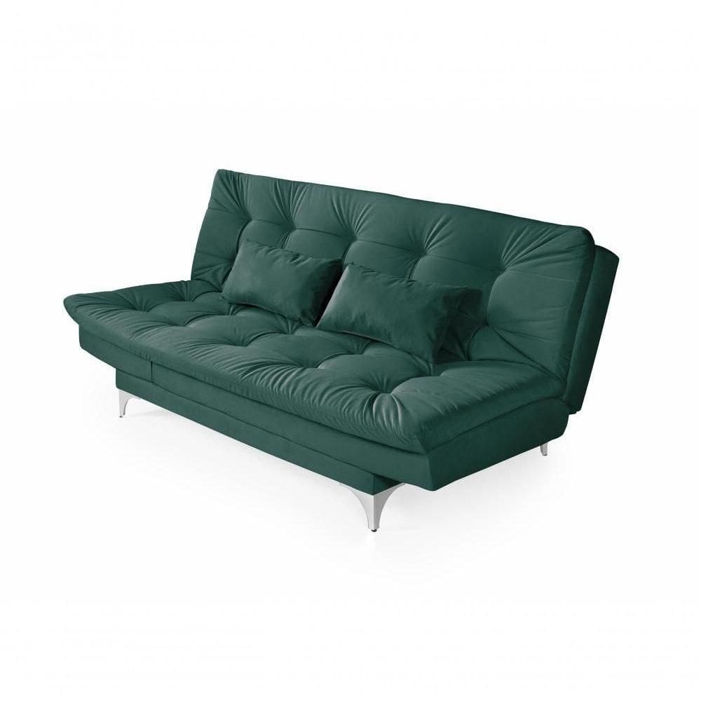 Sofá Cama Versátil 3 Lugares Império Reclinável Casal Pés De Alumínio Suede Verde 403