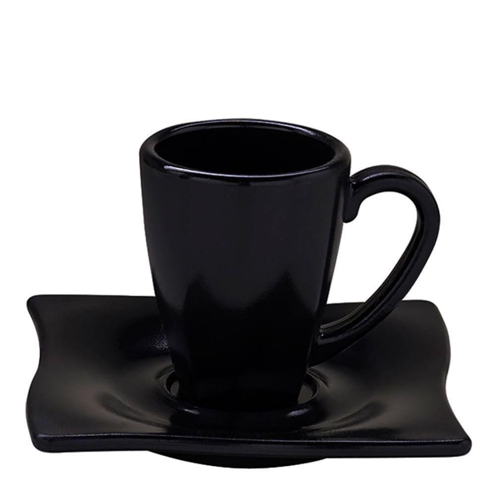Xícara Elegance Para Café Com Pires 80ml Preta Em Policarbonato Linha Profissional Cook Vem
