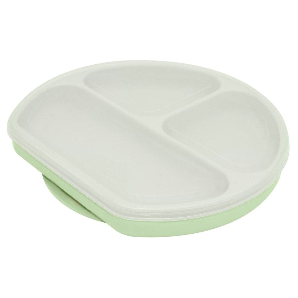 Prato de Silicone Infantil 3 Divisórias com Base de Sucção Verde Oxford