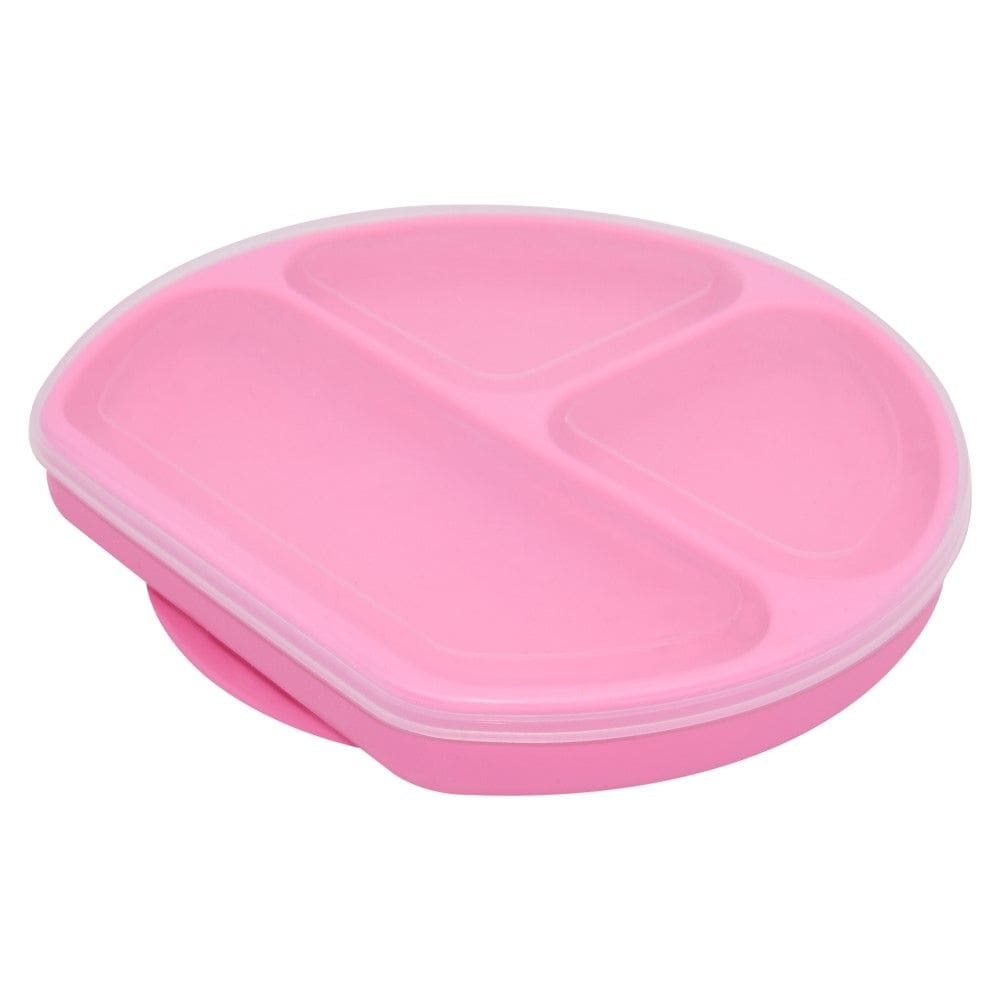 Prato de Silicone Infantil 3 Divisórias com Base de Sucção Rosa Oxford