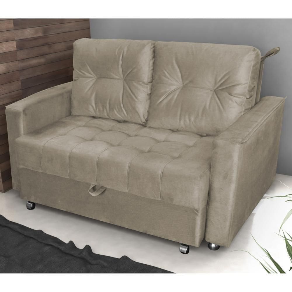 Sofá Cama Para Sala De Estar Cross Veludo Capuccino