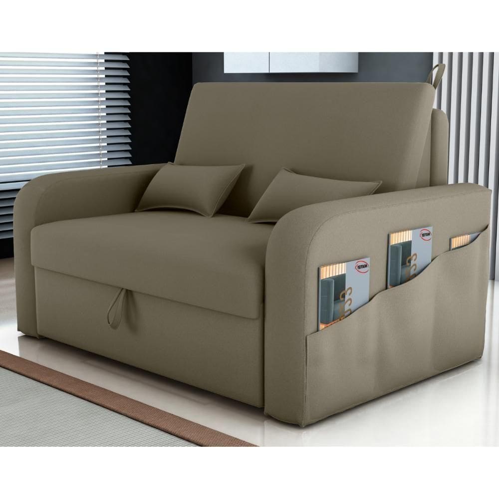 Sofá Cama 2 Lugares Com Baú Hiram Veludo Cappuccino