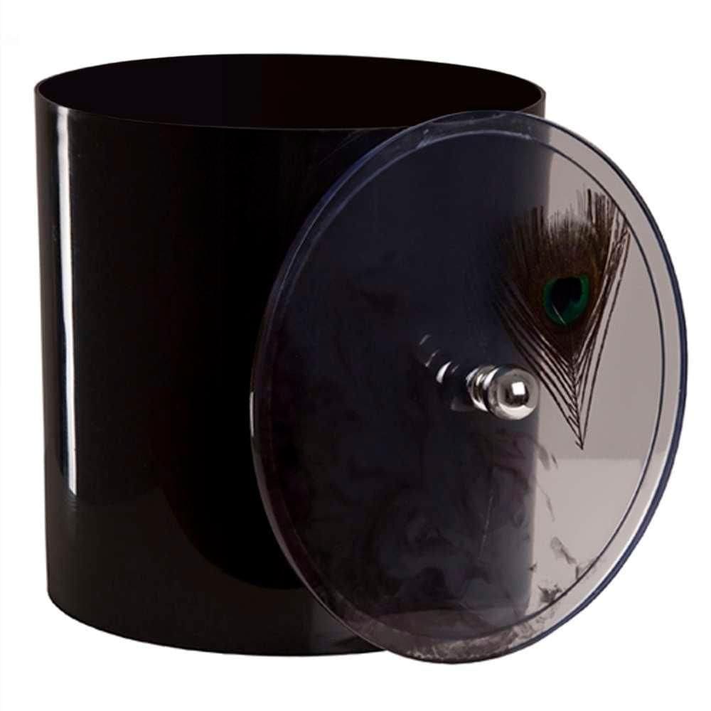 Lixeira Decorada Preta Com Pena De Pavão