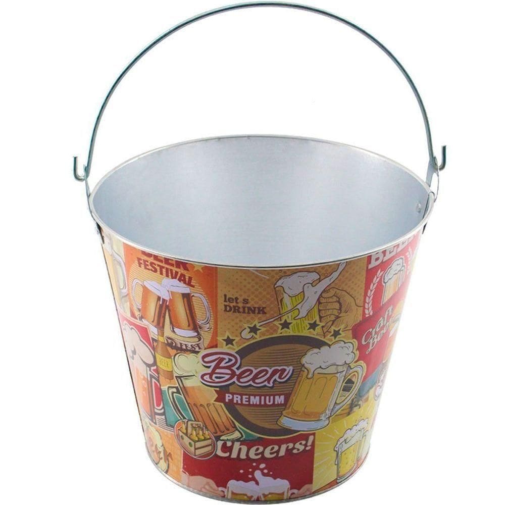 Kit 2 Baldes De Gelo Para Cerveja Estampado Em Metal Galvanizado 4,8 Litros
