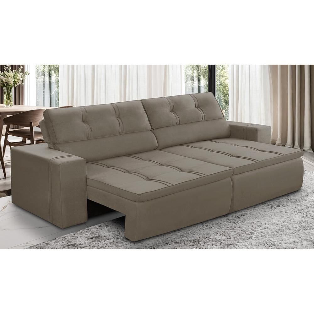 Sofá Retrátil e Reclinável 3 lugares 2,50m com Molas Stella Suede Capuccino Adonai Estofados