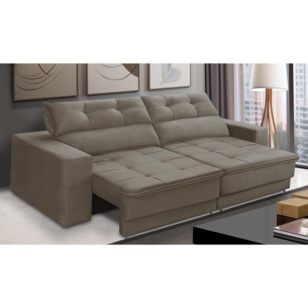 Sofá Retrátil e Reclinável 2 lugares 1,70m com Molas Emily Suede Capuccino Adonai Estofados