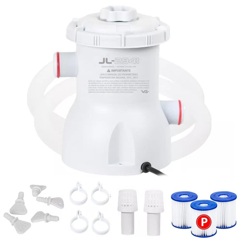 Bomba Filtro 1250l/h para Piscina Inflável e Estrutural + 2 Cartuchos Refil Vg Plus 110v
