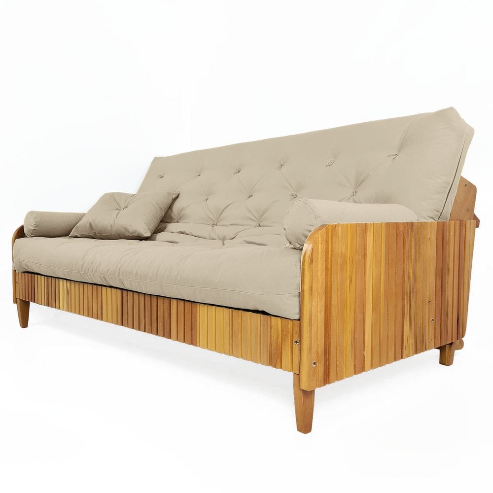 Sofá Cama Paris Ripado Sarja Madeira Nobre