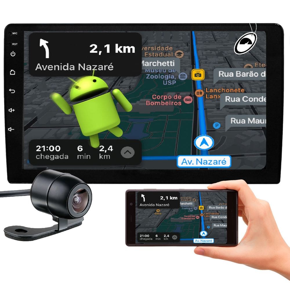 Multimídia 10\" Seven Parts SPRA011 2GB Ram 32GB Android Auto Carplay + Câmera de Ré