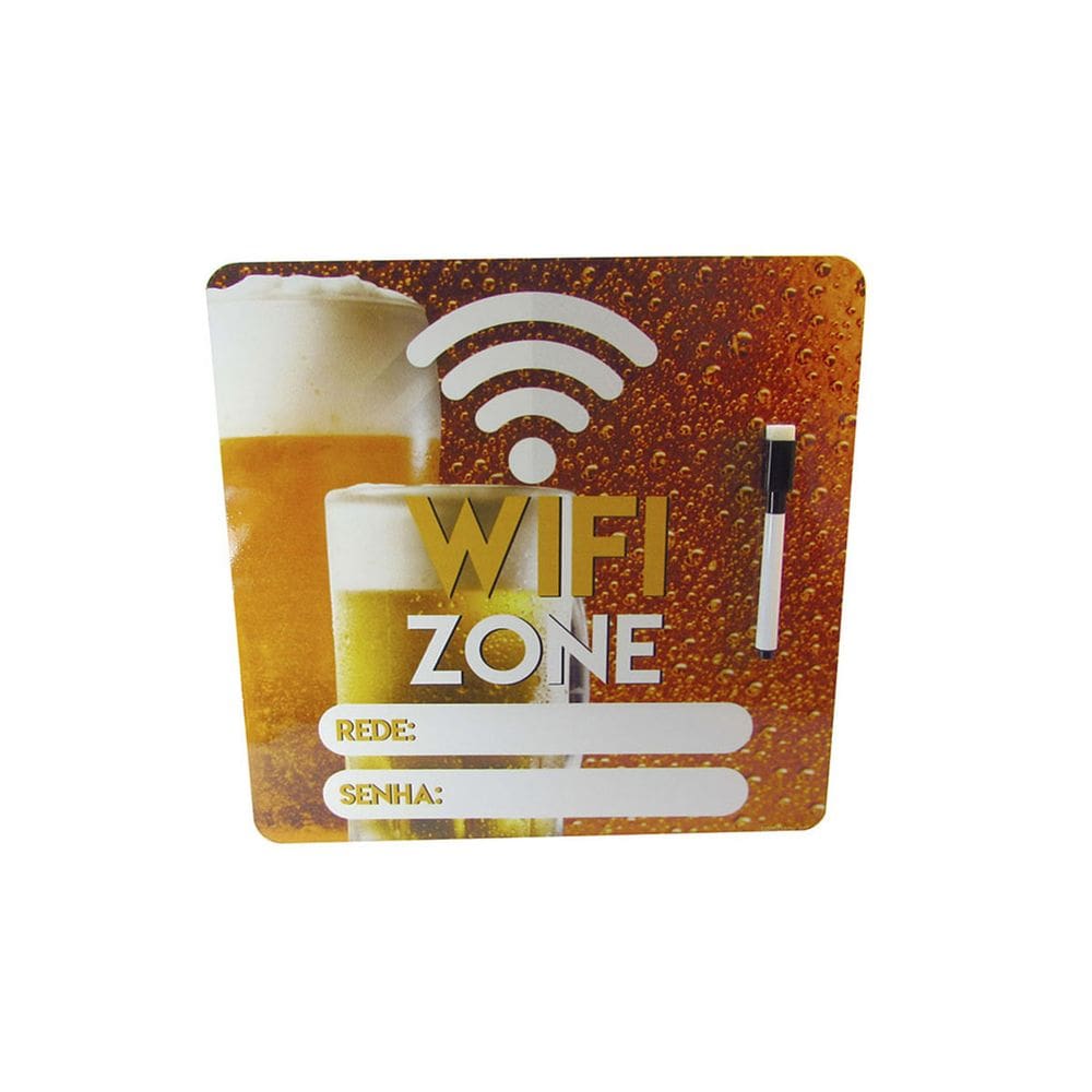 Placa Quadro Decorativa Wifi Zone de Metal c/ Caneta 29cm