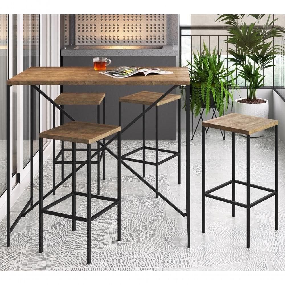 Conjunto Mesa 100x60 Com Banquetas Vermont Preto Fosco