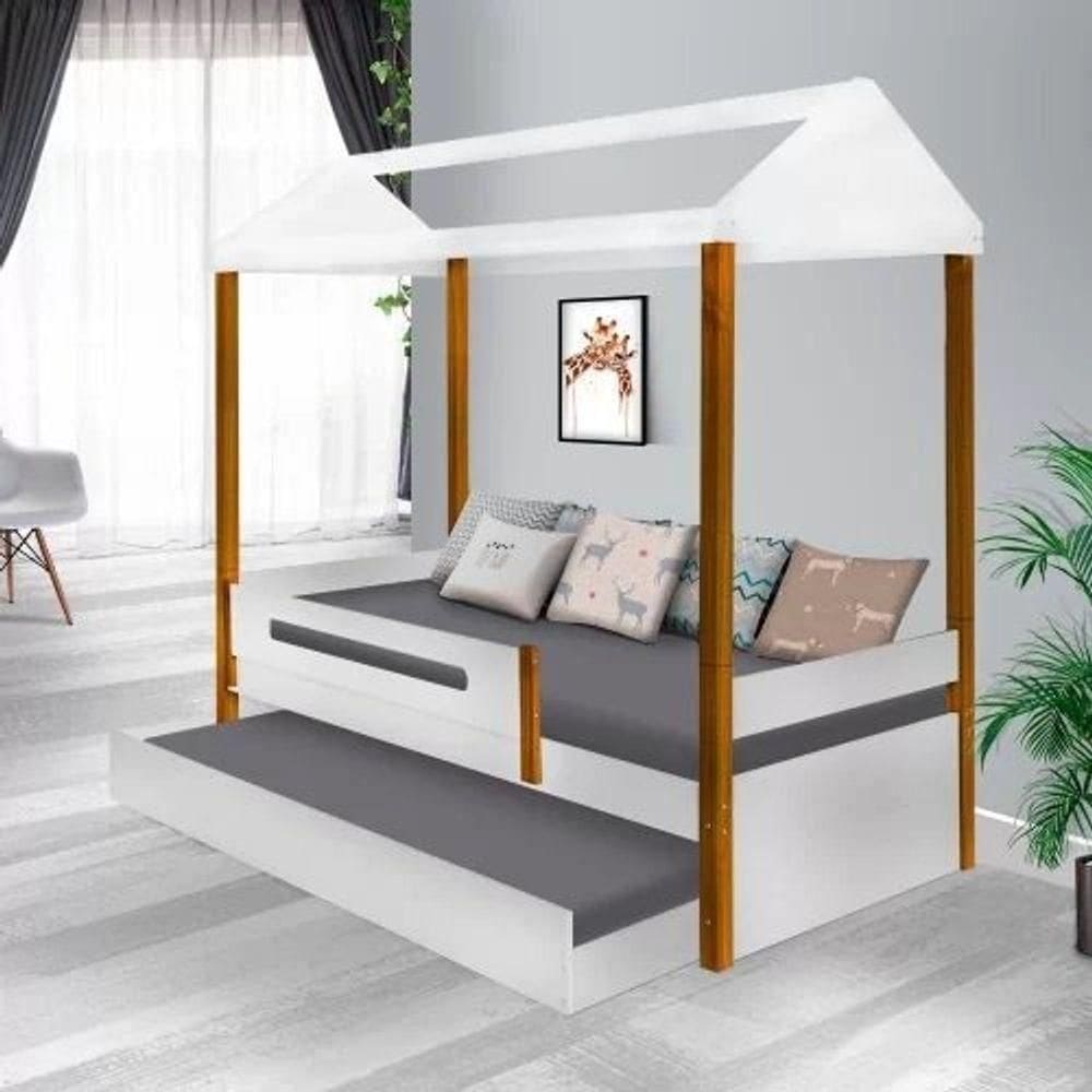 Cama Solteiro Sara Branca Mel Com Cama Auxiliar