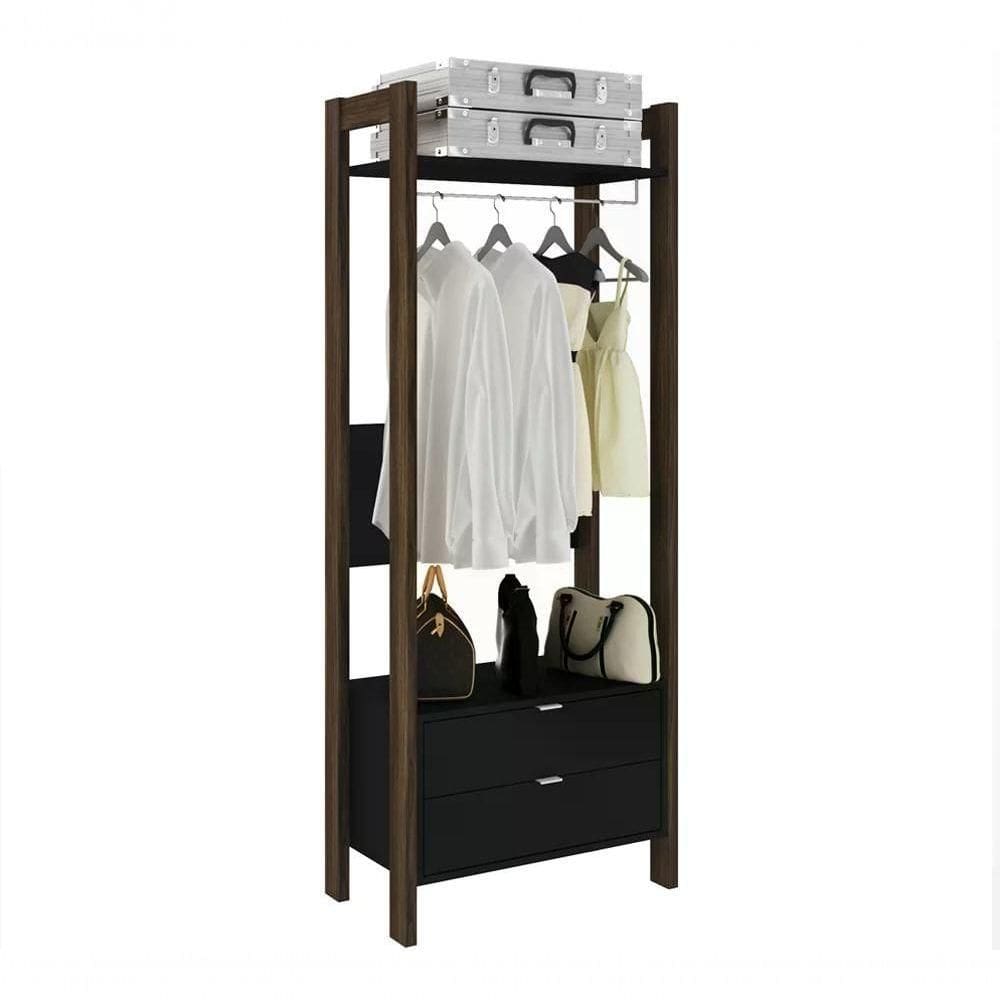 Guarda Roupa Modulado Closet Az1011 Preto Nogal Preto Nogal