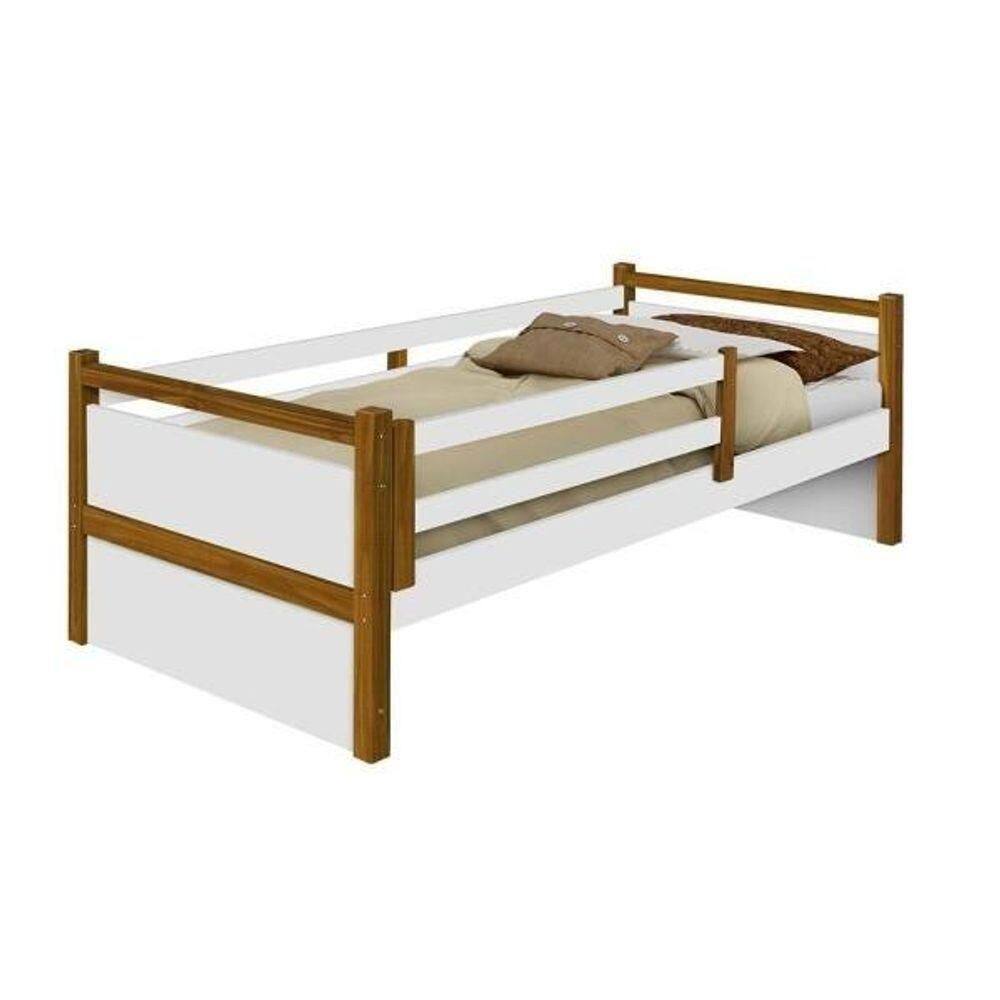 Cama Juvenil Bianca Branco/Mel Com Pés Em Madeira Com Colchão