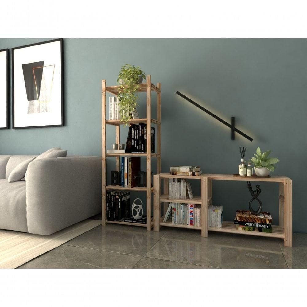 Conjunto Estante Novo Moderno Multiuso Madeira E Aparador 50X110Cm Botas De Chão Atemporal Quarto