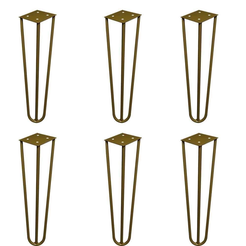 Kit 6 Pés De Metal 25 Cm Hairpin Legs Rack E Puffs Dourado