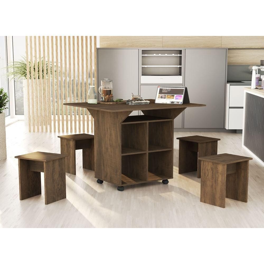 Mesa Dobrável Jeff Com Bancos Castanho