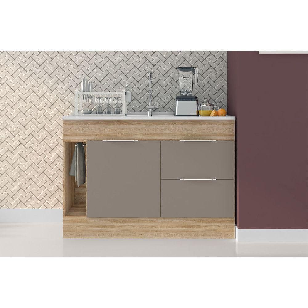 Balcão 1 Porta 2 Gavetas E Toalheiro 120 Cm Sem Tampo Ferrara Poliman Carvalho Oak E Fume