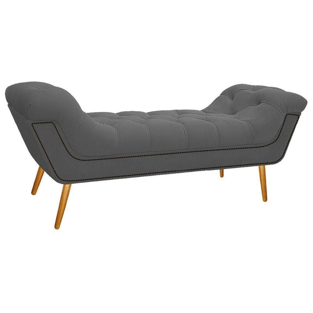 Calçadeira Estofada 160cm Queen Size Linho Chumbo