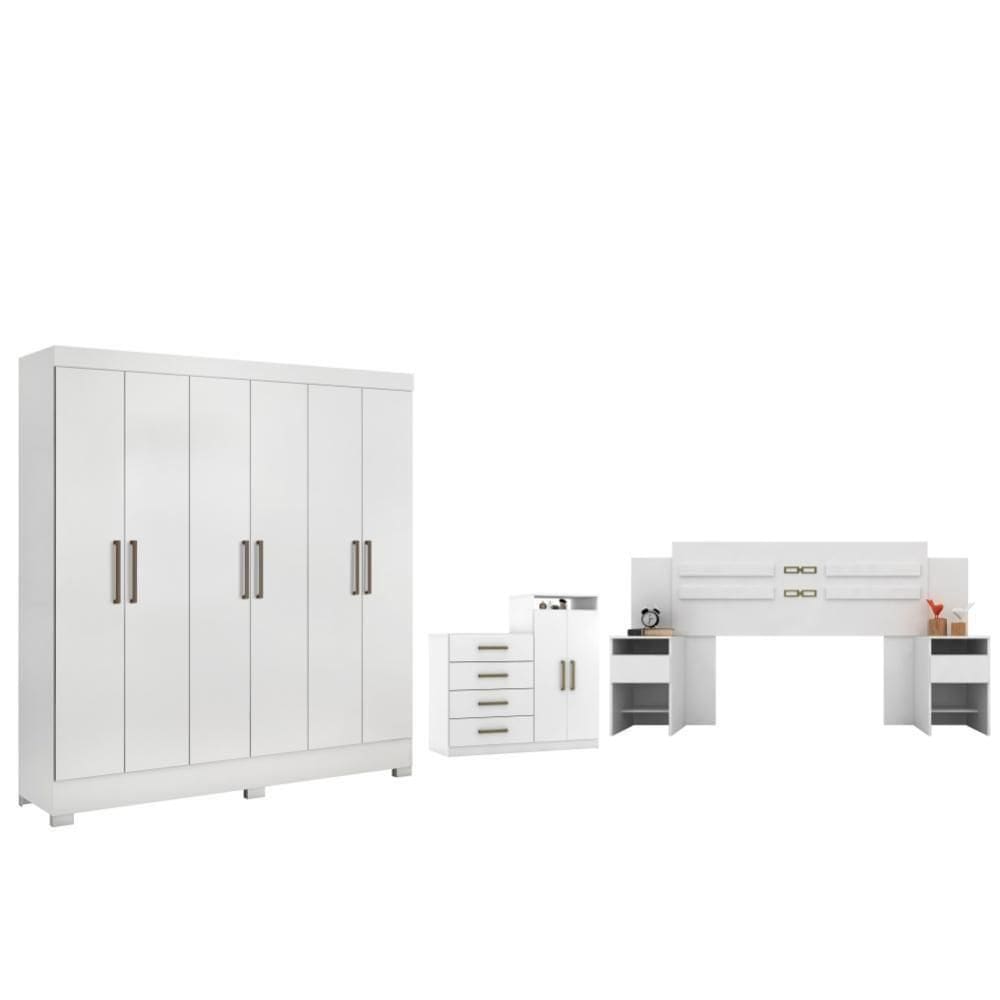 Jogo De Quarto De Casal Completo Bona Branco