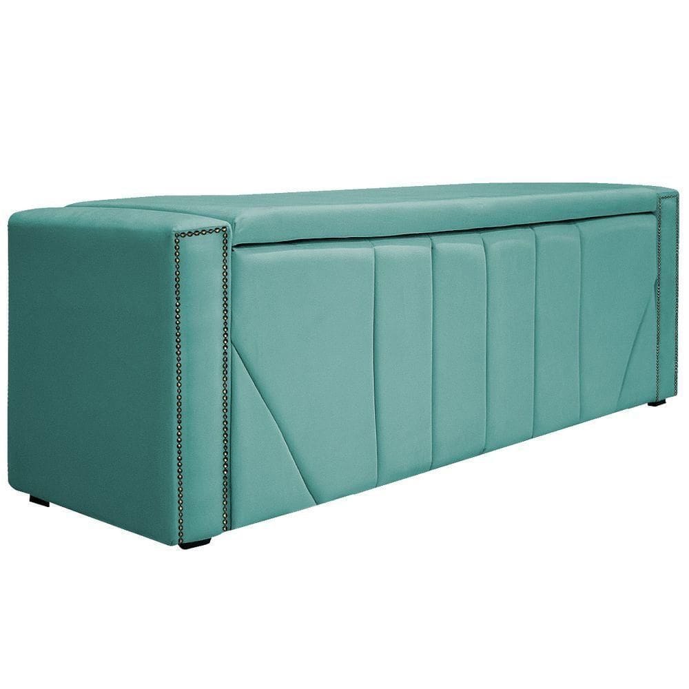 Calçadeira Baú Queen Minsk P02 160cm Cama Box Azul Tiffany
