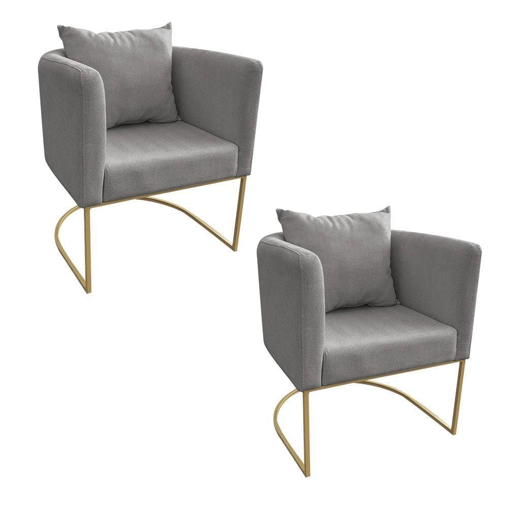 Kit 02 Poltronas Paola Linho Dourado Grafite A26