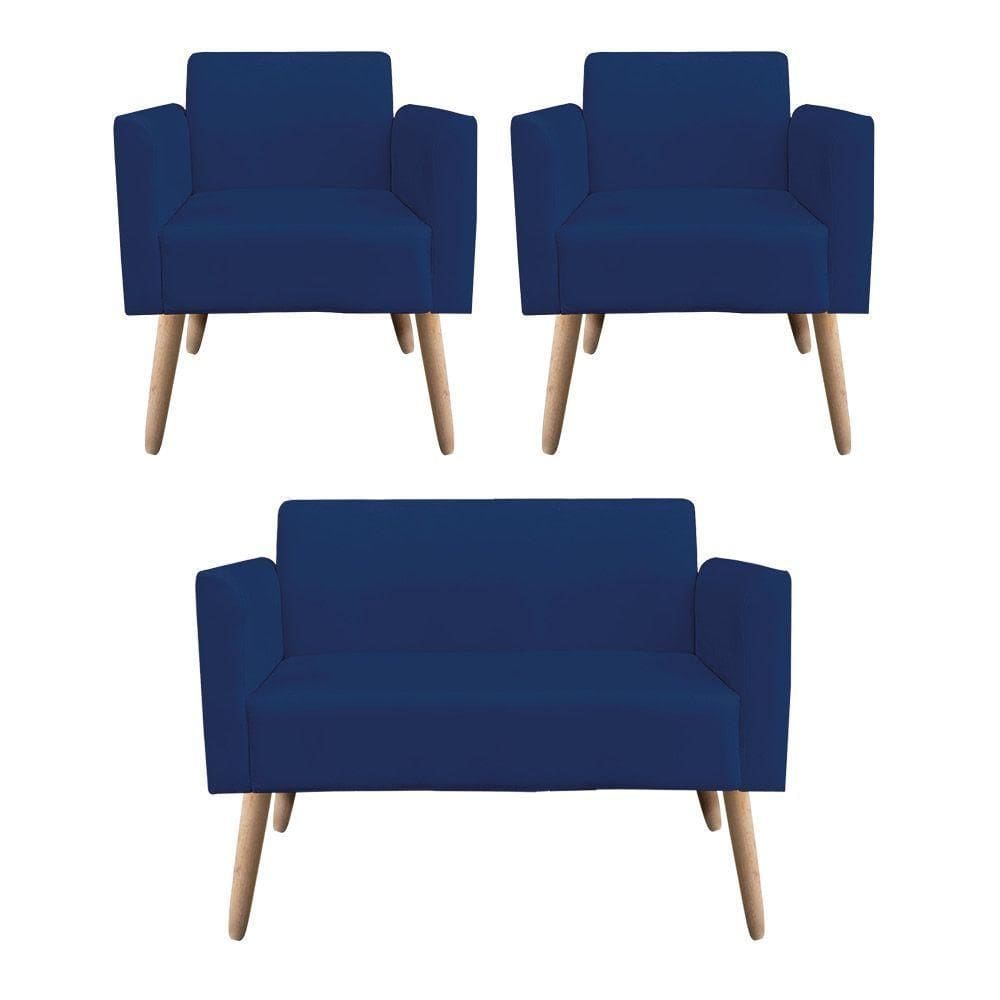 Kit 01 Namoradeira 02 Poltronas Marisa Azul Marinho