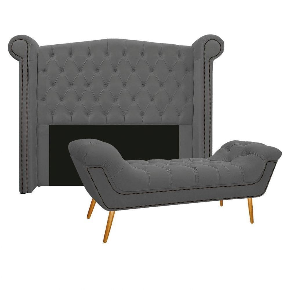 Kit Cabeceira Calçadeira Veneza 160cm Chumbo