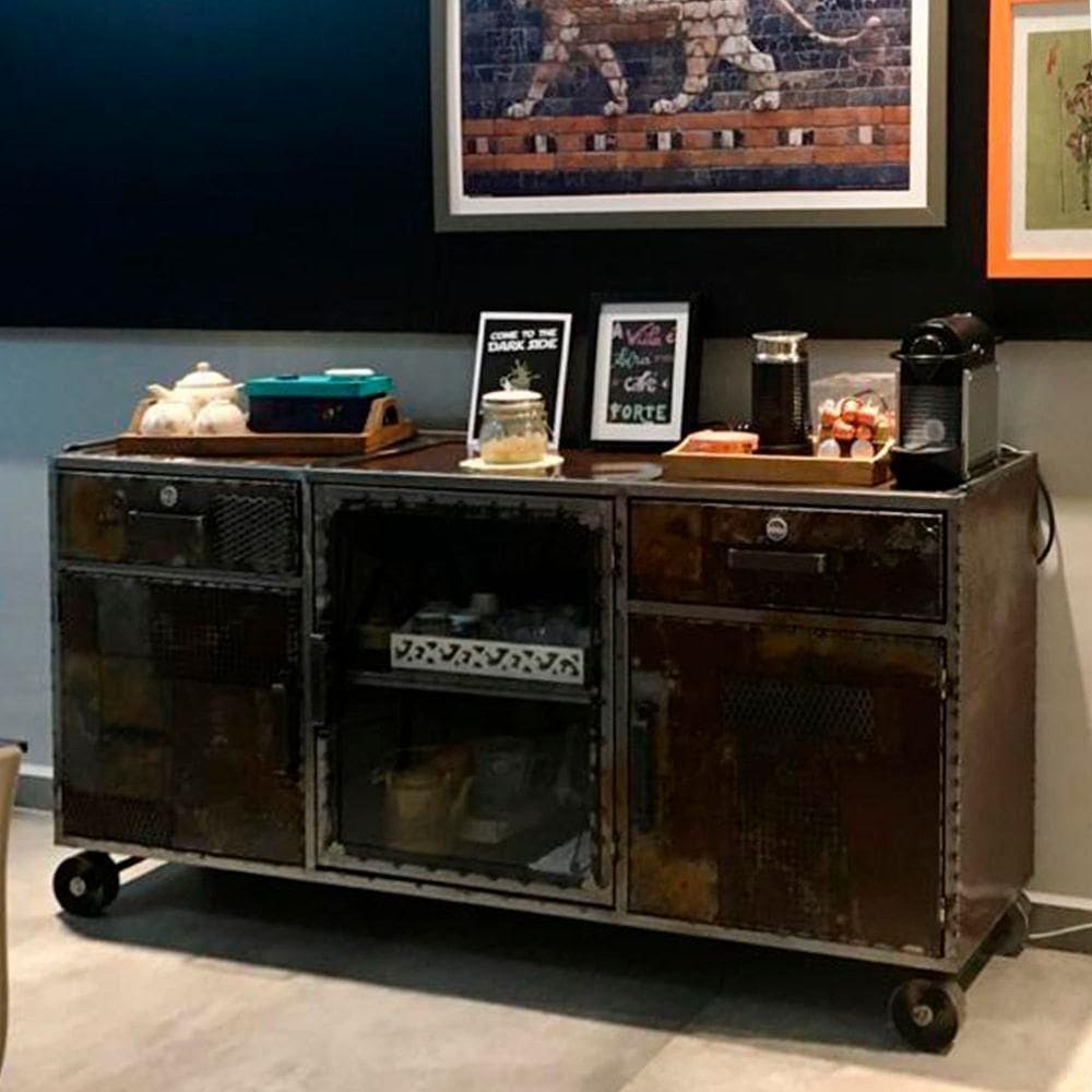 Buffet Aparador Bronx Glass Estilo Industrial Em Ferro 160cm