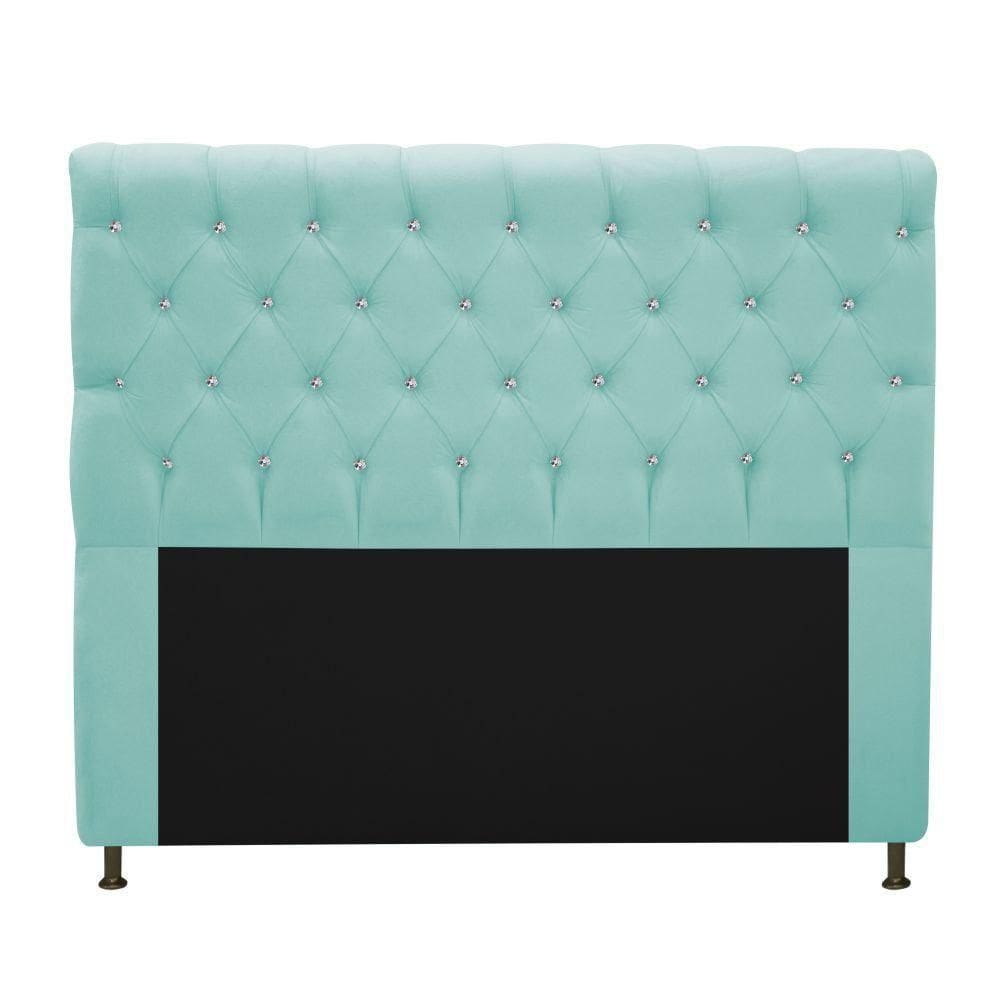 Cabeceira Estofada Cristal 160cm Queen Size Azul Tiffany