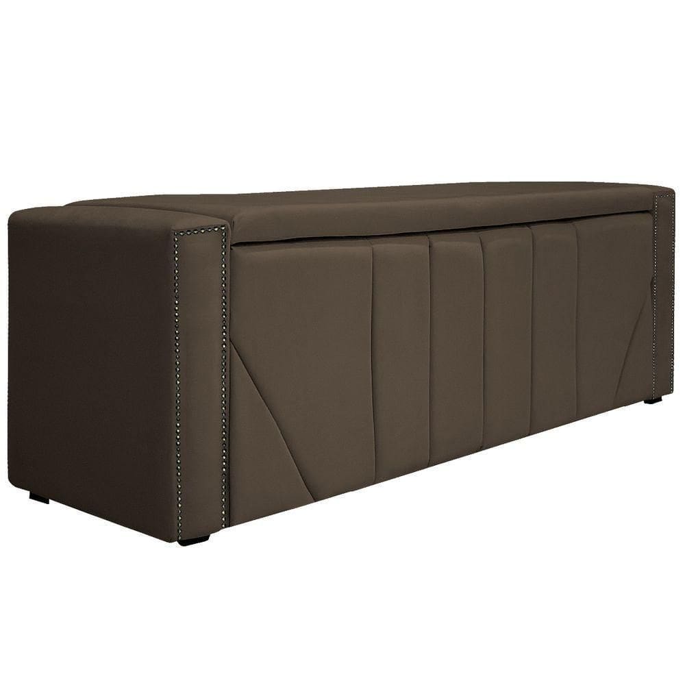 Calçadeira Baú Queen Minsk P02 160cm Cama Box Suede Marrom