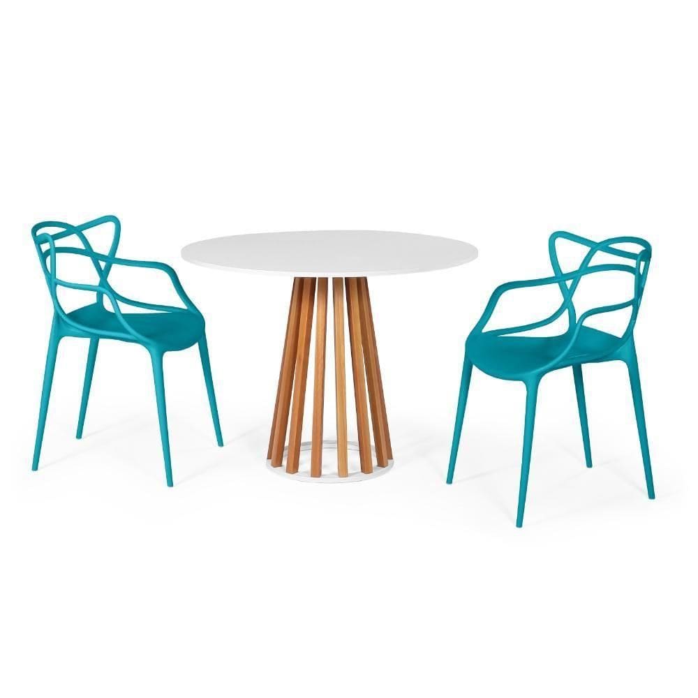 Conjunto Mesa Branca 100cm Com 2 Cadeiras - Turquesa