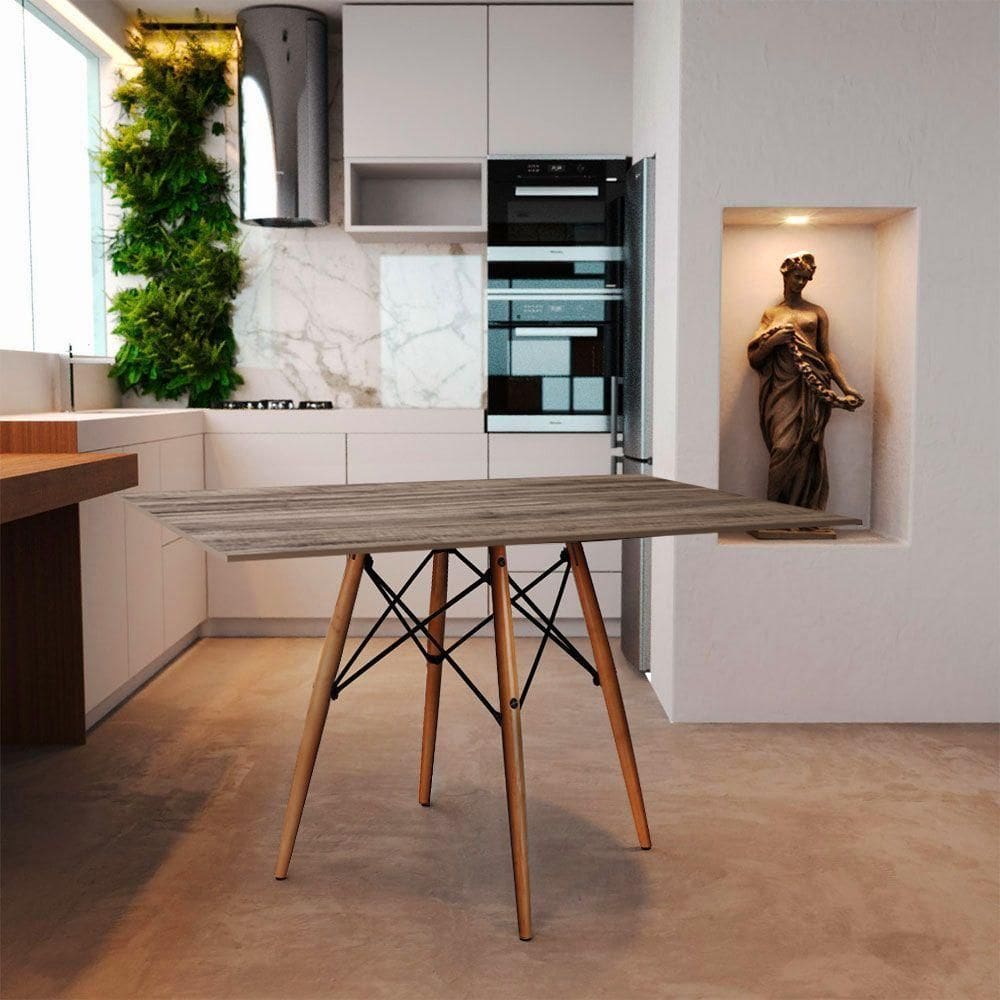 Mesa Eiffel Design Charles Eames Retangular 120x75cm Amêndoa Base Madeira Maciça - Cor: Marrom