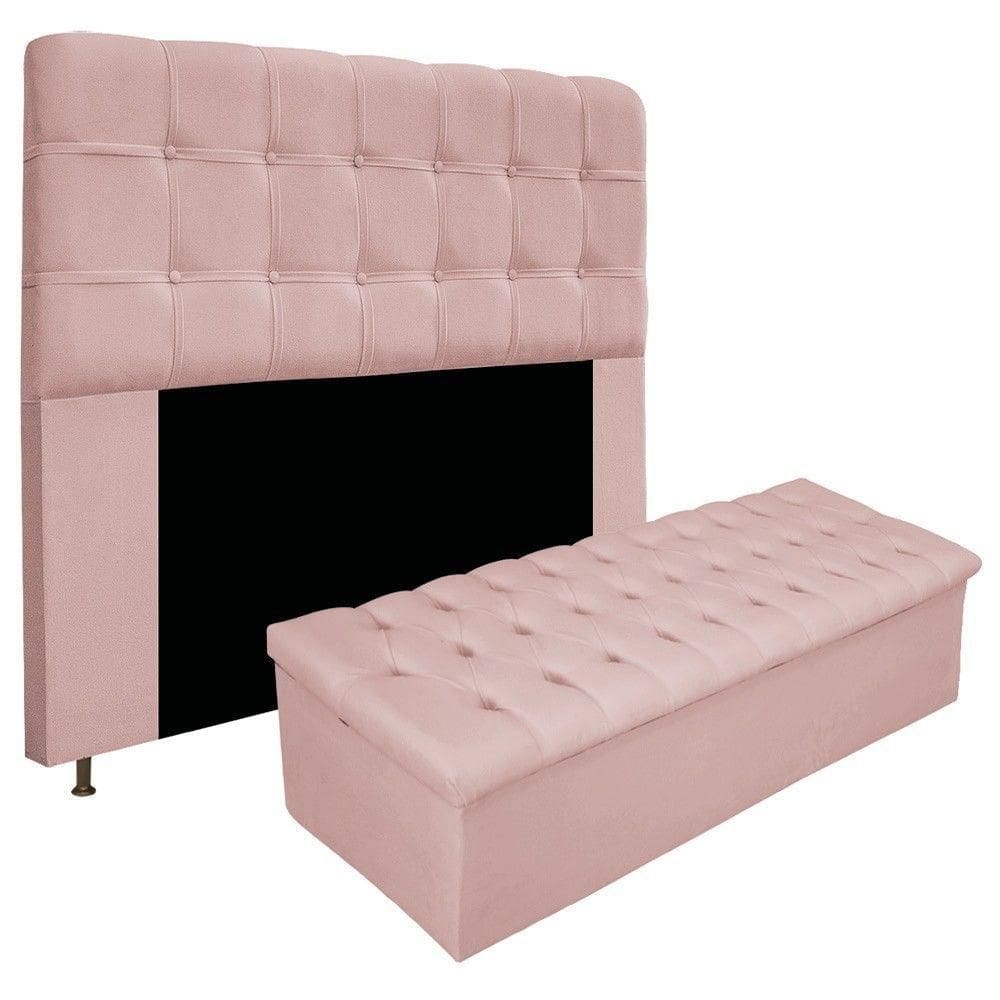 Kit Cabeceira e Calçadeira 195cm King Size Rosê