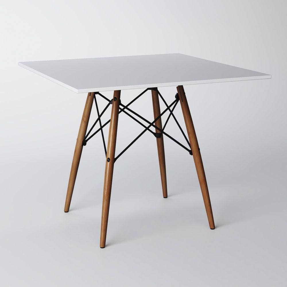 Mesa Eiffel Wood Tampo Quadrado De Madeira 90 Cm Branco Asturias - Cor: Branco