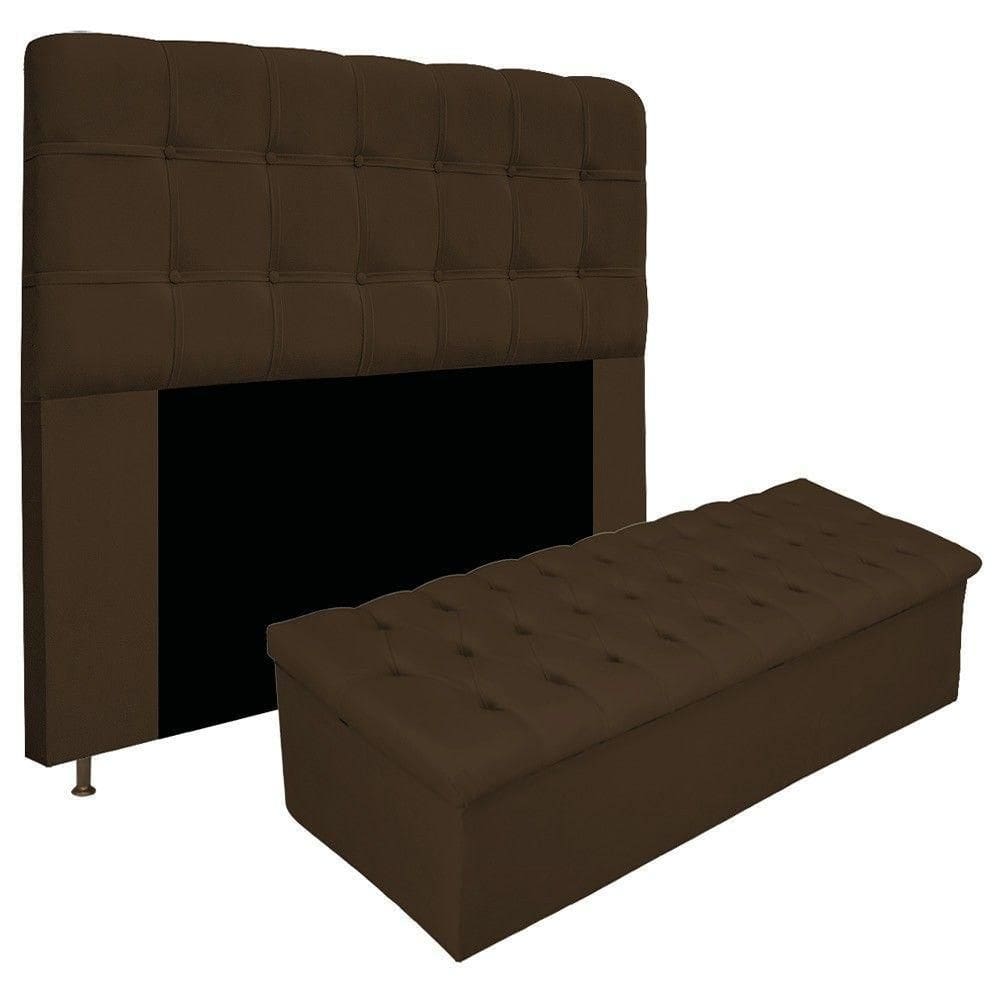 Cabeceira e Calçadeira Baú Mel 160cm Queen Size Suede Marrom