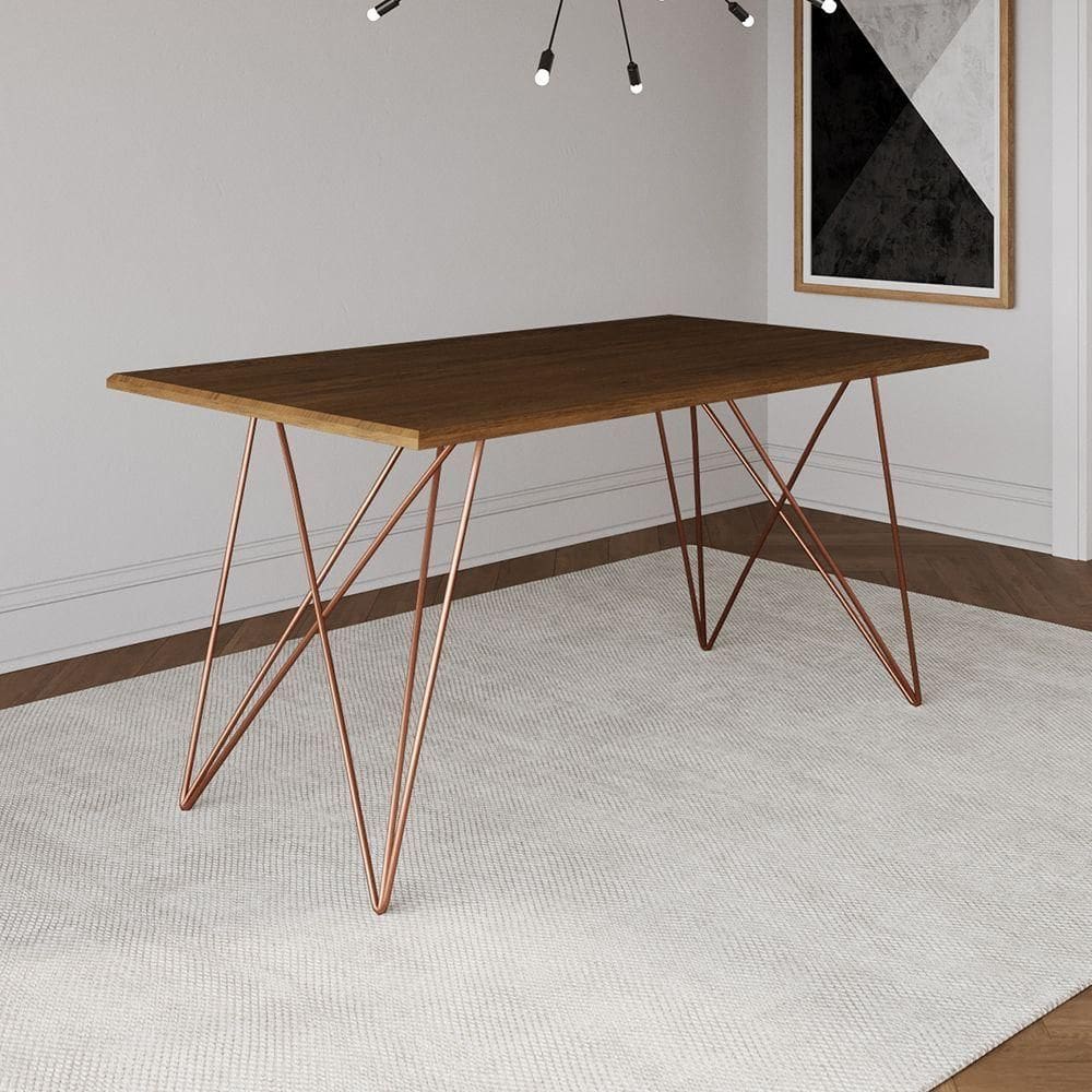 Mesa De Madeira Trama Base Cobre Com Tampo Amêndoa 140 X 80 - Asturias - Cor: Marrom