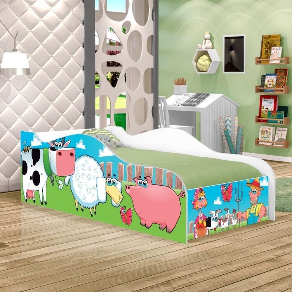 Mini Cama Like Bichinhos Na Fazenda Infantil Com Colchão