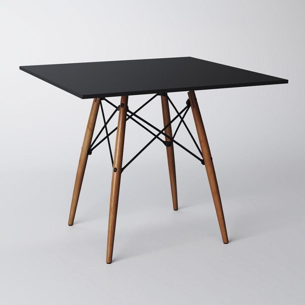 Mesa Eames Eiffel Quadrado Tampo De Madeira 90cm Preto - Cor: Preto