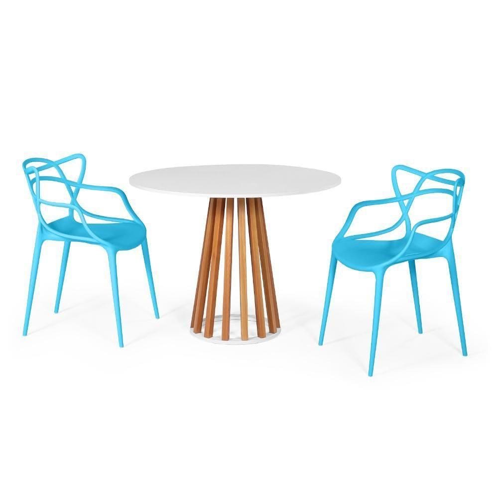 Conjunto Mesa De Jantar Branca 100cm Com 2 Cadeiras - Azul