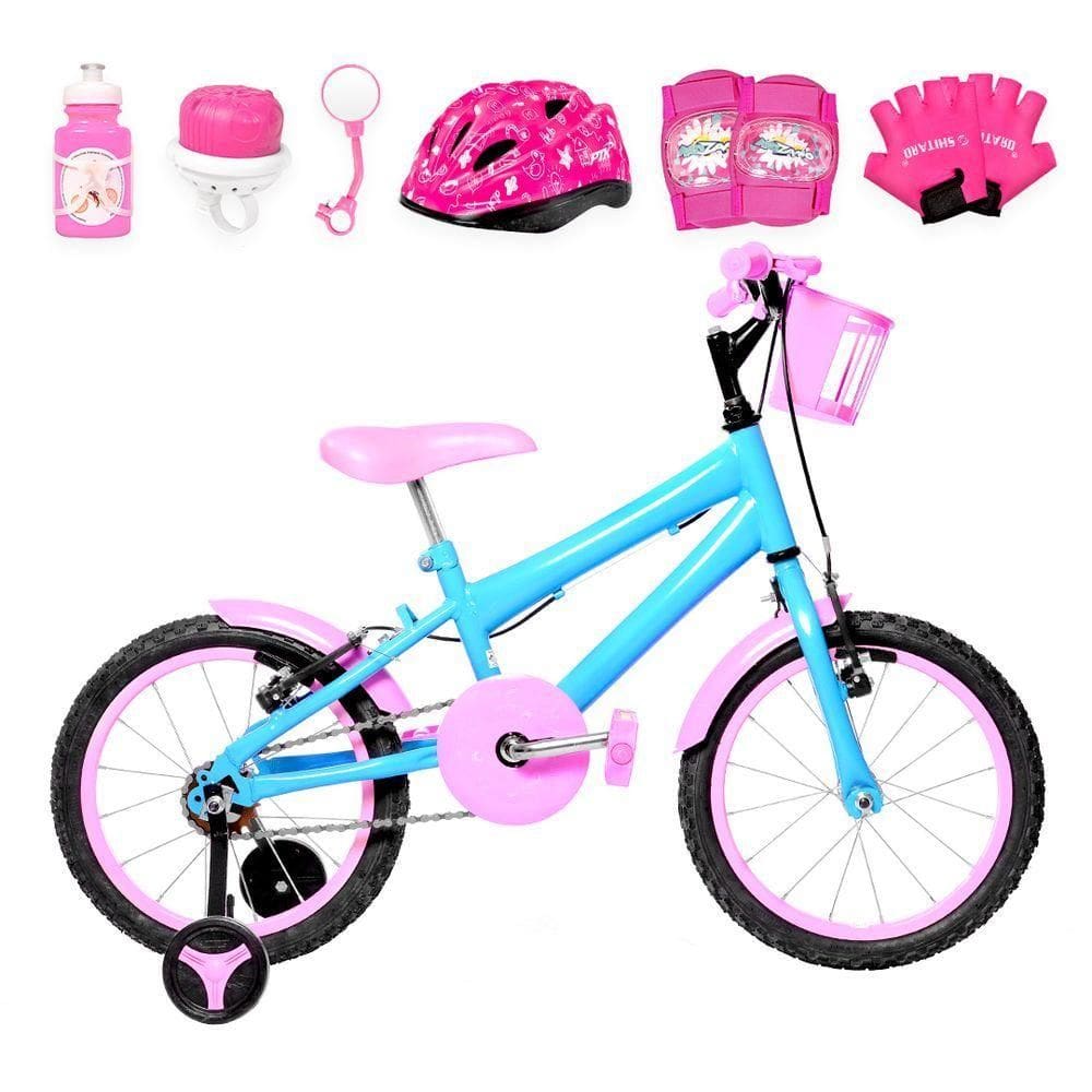 Bicicleta Infantil Aro 16 Alumínio Azul Claro E Rosa