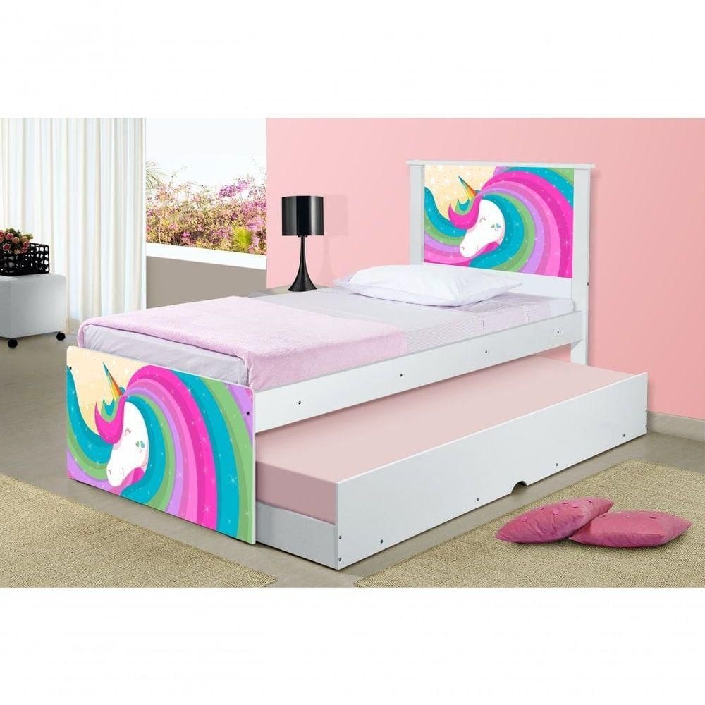 Cama Arco íris Unicórnio Com Auxiliar E Colchões