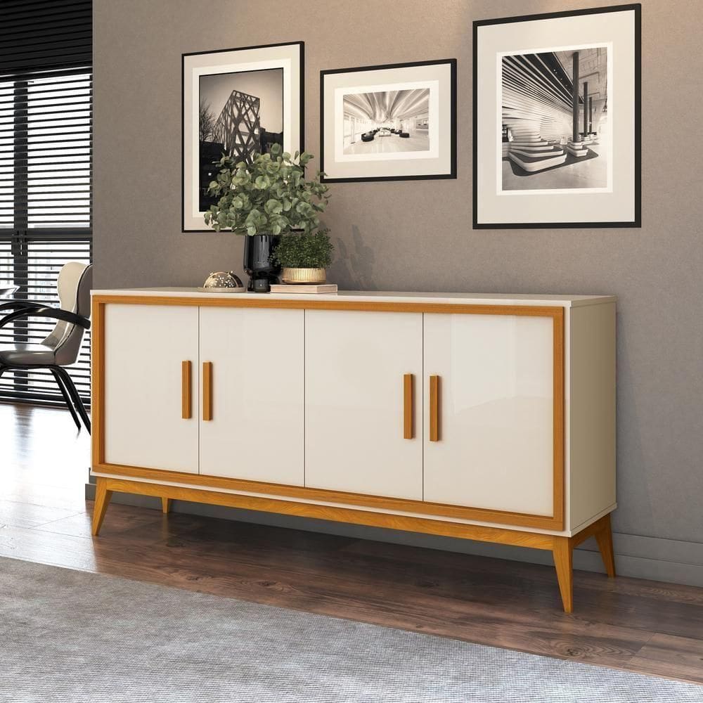 Buffet Aparador Com 4 Portas 160cm Offwhite/Cedro