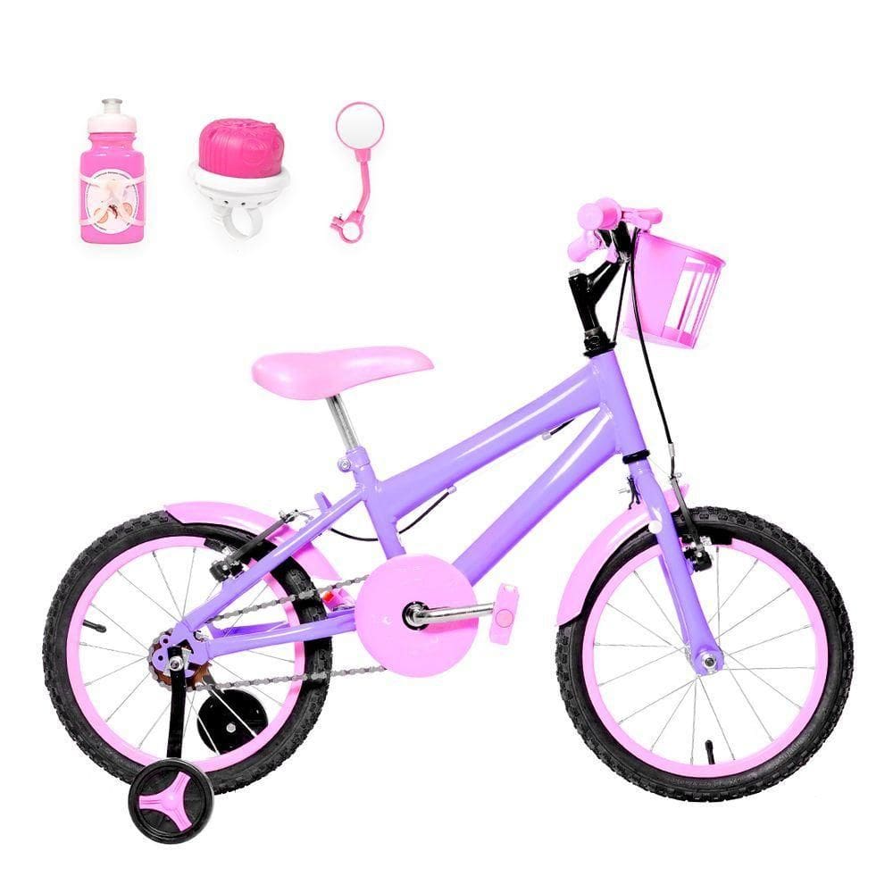 Bicicleta Infantil Feminina Aro 16 Alumínio Lilás E Rosa