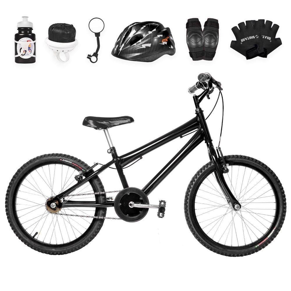Bicicleta Infantil Masculina Aro 20+Kit Proteção Preta