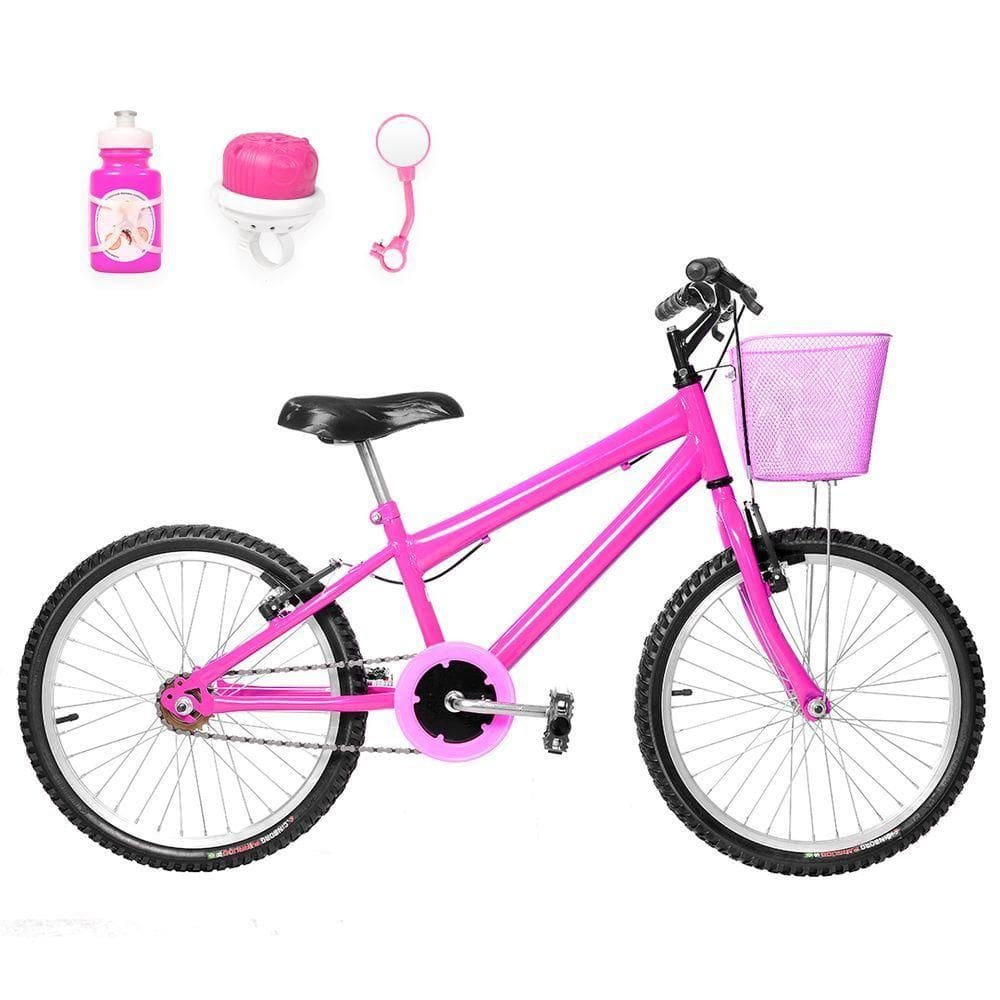 Bicicleta Infantil Feminina Aro 20 Natural+Kit Passeio Pink